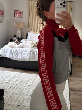 Miu Miu Red, Black & Gray Colorblock Track Jacket